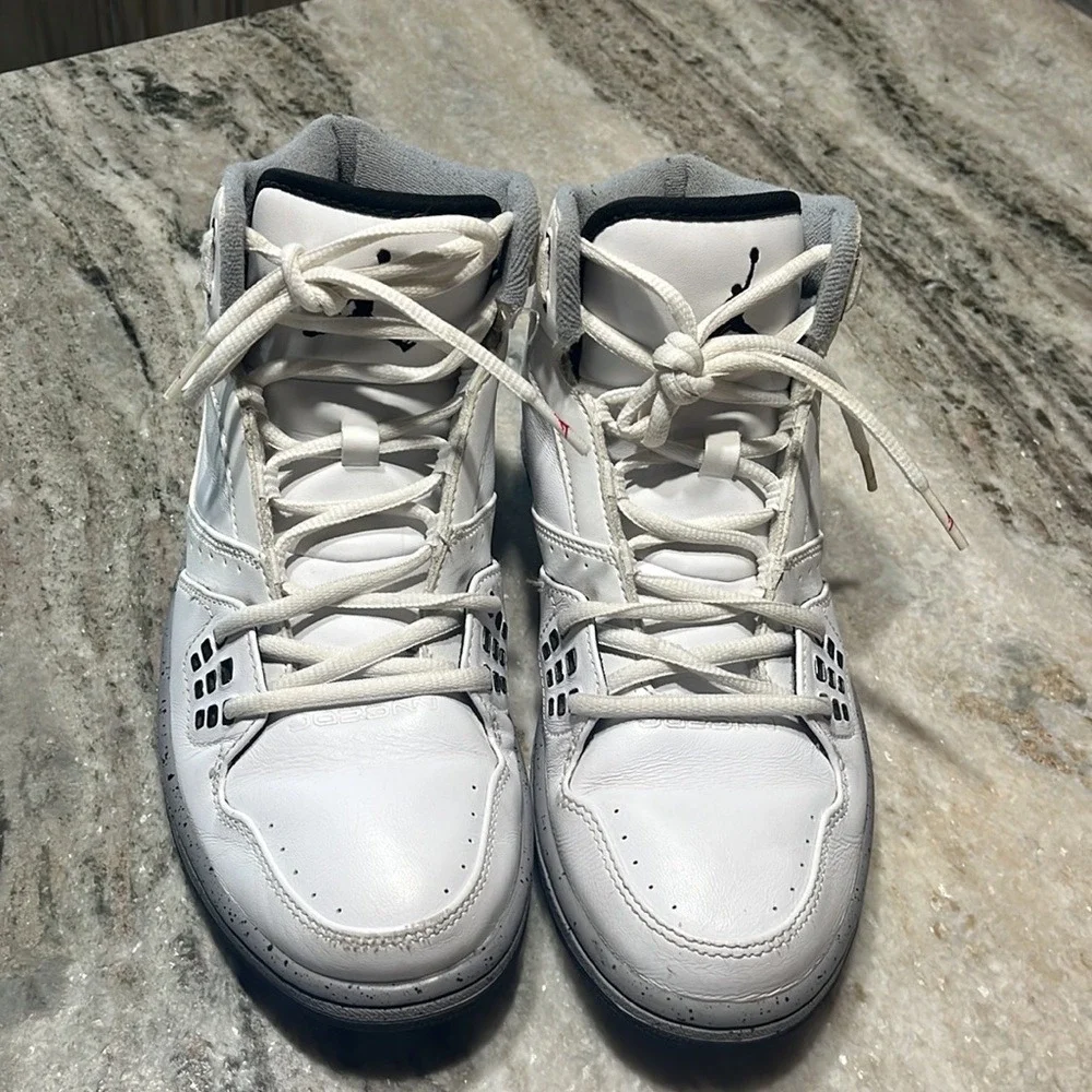 Jordan Flight 23 White Stealth Black Speckled Mid Top Sneakers 372704-120 Mens 8